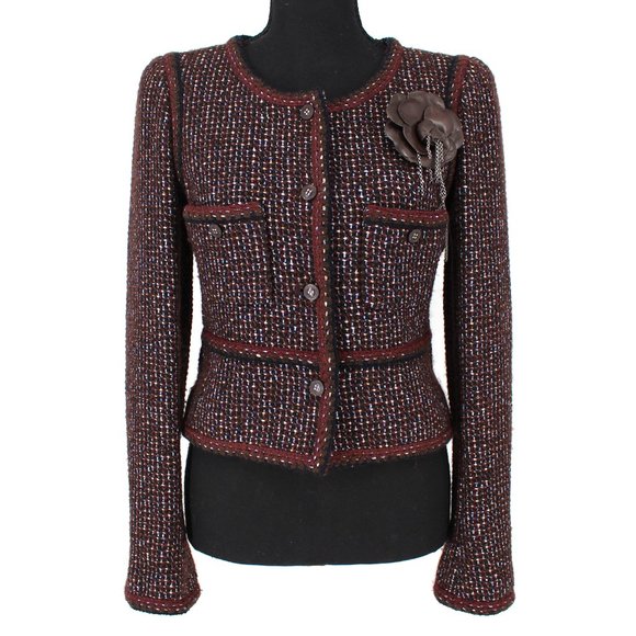 CHANEL Jackets & Blazers - CHANEL 2002 A Camellia Chain Brooch Tweed Jacket